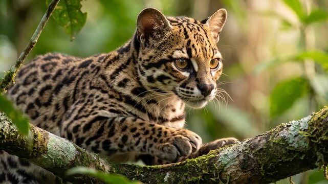 margay close up at morning light in amazon rainforest south america video