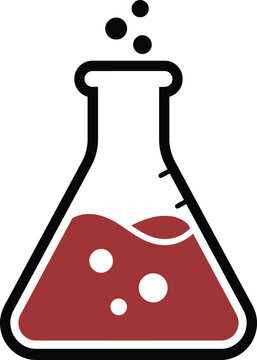 Erlenmeyer flask with red chemical liquid and bubbles vector illustration