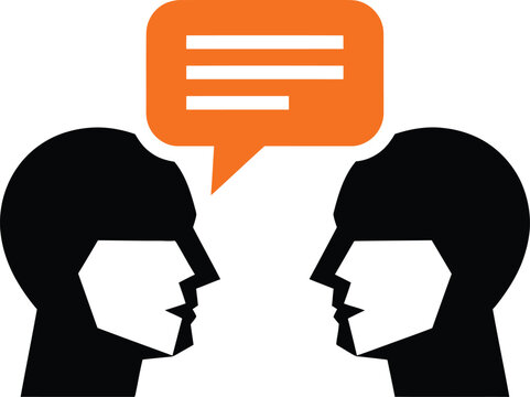 People chatting and communicating with orange speech bubble vector icon