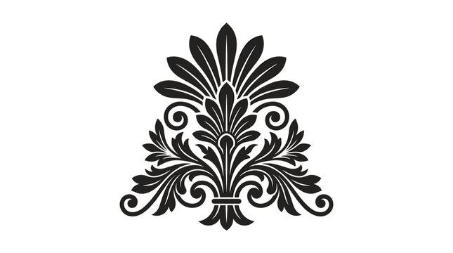 Isolated black acroterion palmette ornament, precise vector illustration, classical architectural detail, ancient Greek design element, flat solid tone, no gradients