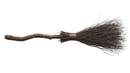 Rustic wooden broom with twig bristles, isolated on transparent background © Noah