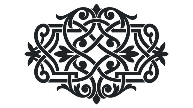 Isolated Renaissance strapwork panel vector design, flat solid black ornamental element, intricate scrollwork and knotwork, classic decorative motif
