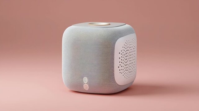 Modern smart speaker on minimalist pastel background for contemporary home decor