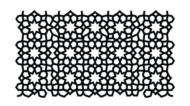 Mughal jali lattice screen pattern ornamental vector design flat solid black isolated on white background, geometric islamic style motif