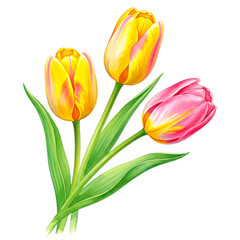 Fototapeta premium Bright colorful tulips bouquet isolated transparent background isolated on transparent background