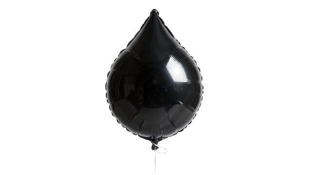Shiny black teardrop shaped balloon, isolated on transparent background