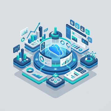 cloud computing data analytics dashboard isometric