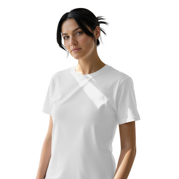 Woman Posing in T-Shirt on White Background