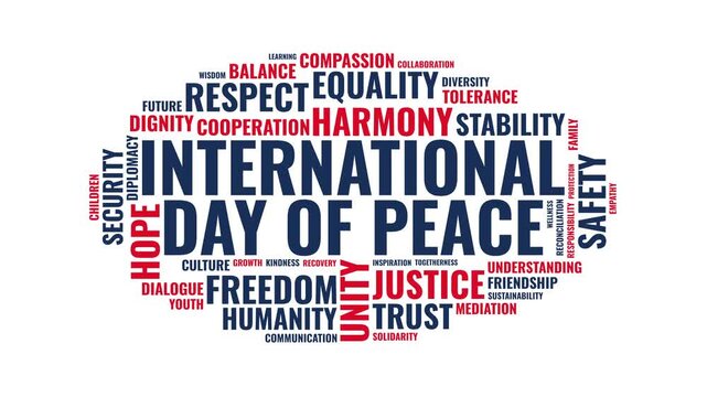 International Day of Peace word cloud graphic with positive community 