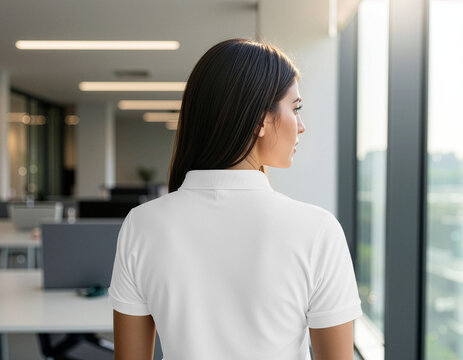 Woman Wearing Polo Shirt in Modern Office