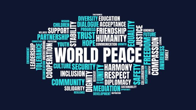 World Peace Typography Word Cloud Graphic Featuring Important Global C
