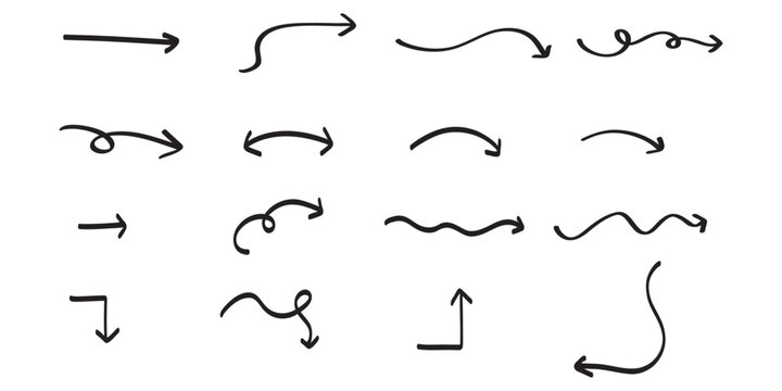 Universal Arrow Symbols Collection: Direction and Navigation Vector Icons. Doodle arrow icon, black curved design. Eps vector illustration file. Eps vecto art