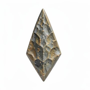 Early stone arrowhead with triangular symmetrical flaking isolated on white background for archaeology and prehistoric tool study