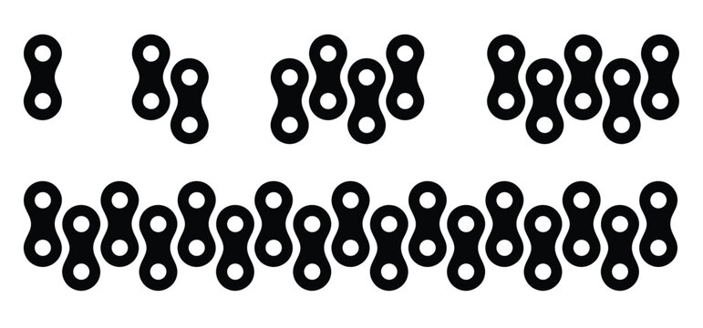 Cartoon silhouette of the chain for bike or bicycle. Cycling line pattern. Motorcycle chain links symbol. Bicycle chains icon. Chain machine sign. Gear machine.
