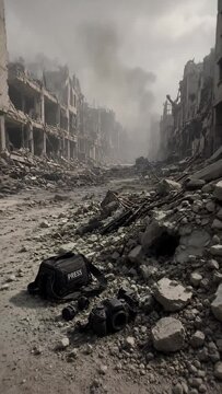 Devastated Urban Landscape with Debris and Destroyed Buildings in a War Torn Area