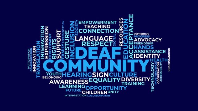 Deaf Community Word Cloud Concept Graphic Featuring Advocacy and Sign 