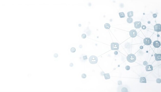 Abstract digital network background with connected nodes and social media icons technology connection communication symbols data visualization cyber scheme web icons global connectivity