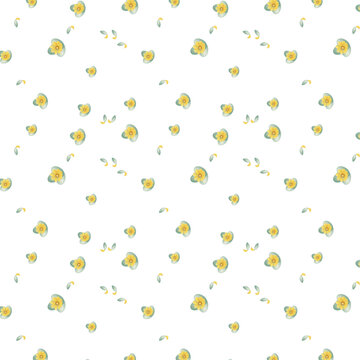 Desert botanical pattern featuring charming yellow prickly pear cactus pads