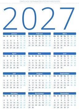 German calendar 2027 for Germany Austria Switzerland deutscher kalender printable