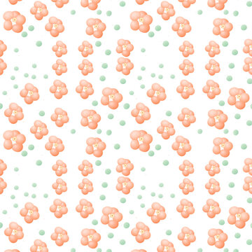 Charming soft peach primula flower botanical seamless repeat pattern design