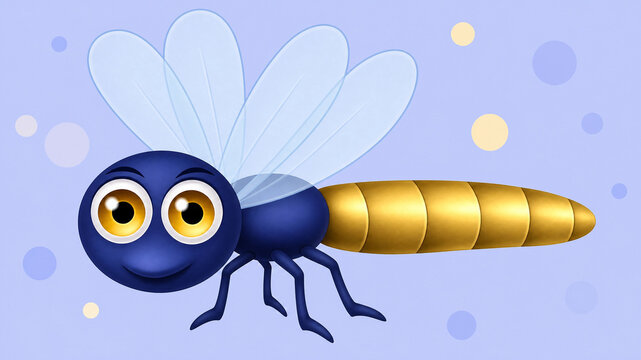 Title: Cute Cartoon Firefly Insect with Glowing Eyes and Colorful Transparent Wings