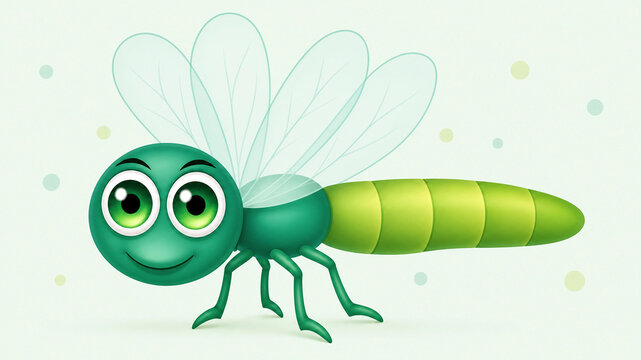 Title: Cute Cartoon Firefly Insect with Glowing Eyes and Colorful Transparent Wings