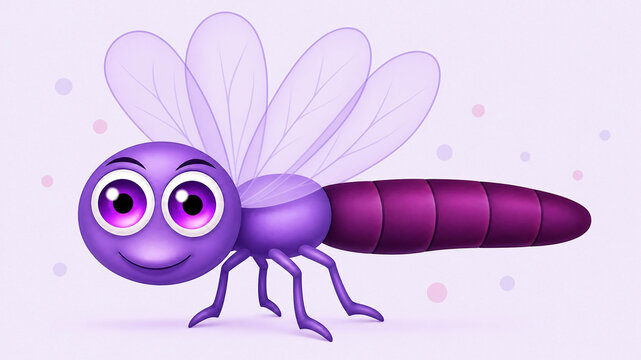 Title: Cute Cartoon Firefly Insect with Glowing Eyes and Colorful Transparent Wings