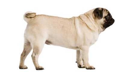 Obraz premium Fawn pug dog standing, isolated on transparent background
