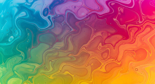 Vibrant Abstract Liquid Flow Background Featuring a Dynamic Blend of Rainbow Gradient Colors in a Swirling Fluid Marble Texture Design