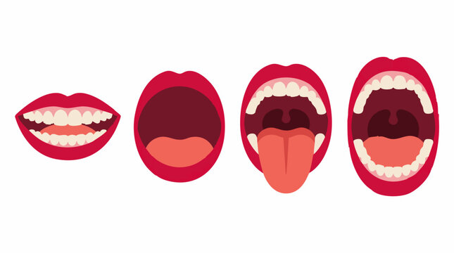 Human mouth expressions illustration showing various open stages and tongue
