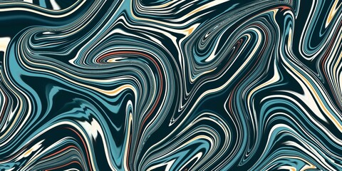 A striking dark teal, white, and golden-orange swirl marble texture featuring fluid organic liquid lines and dynamic curving wave patterns. © Muhammad lutfi