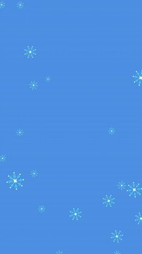 Digital animation of multiple snowflakes icons falling against blue background