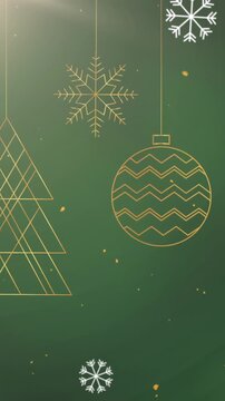 Animation of snowflakes falling over christmas decorations