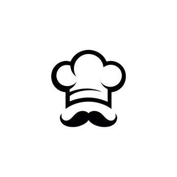 Black chef hat and mustache icon for restaurant logo