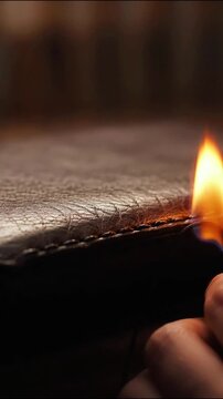 Close-up aerial view of a person's hand holding a lit candle over a sandy beach at dusk with warm golden light and gentle waves