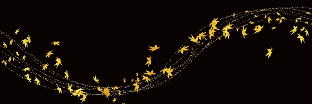 金色の紅葉が流れるシンプルなシルエット横長黒背景