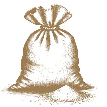 a knotted bag with scattered grain or seeds, vector illustration. for agricultural company logos, bakery packaging, vintage labels, organic food branding, and retro culinary designs.