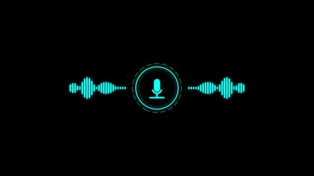 Voice assistant microphone icon with sound waves motion video