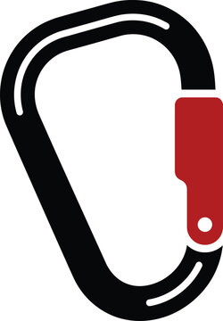 Climbing carabiner safety vector illustration outline icon with safety clip