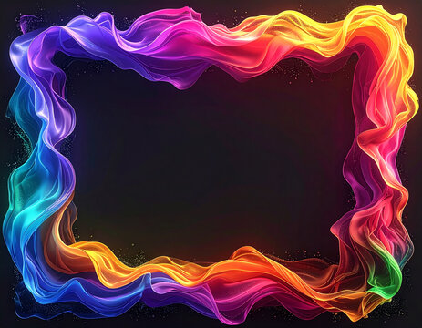 Vibrant Colorful Abstract Smoke Frame With Glowing Neon Waves And Dark Copy Space For Modern Digital Design Presentations And Creative Technology Backgrounds