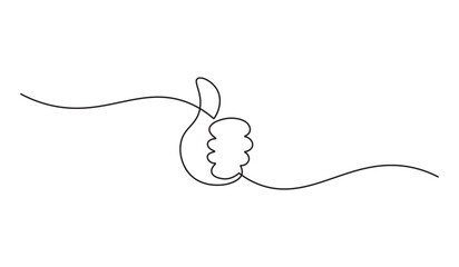 Obraz premium Thumbs up hand gesture approval customer satisfaction like feedback minimalist vector art continuous line drawing