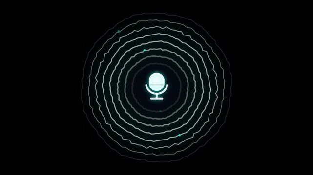 Microphone icon with radiating sound ripples motion video