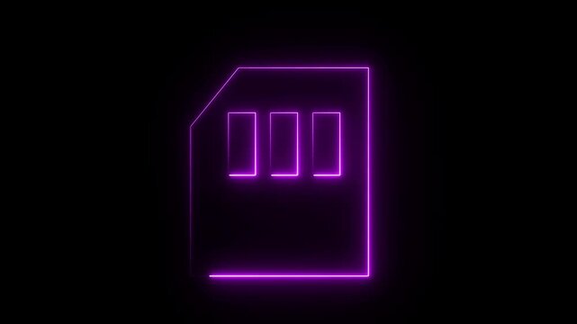 An animated glowing purple neon outline of an SD memory card on a black background.