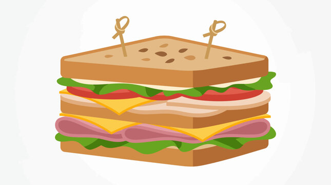 Large club sandwich with fresh layers and toothpicks