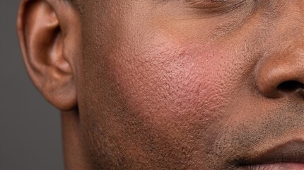 Fototapeta premium Close up of hives and allergic reaction rash on African American male cheek