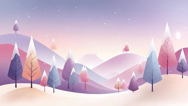 ?Enchanting pastel winter landscape with gently falling snowflakes
