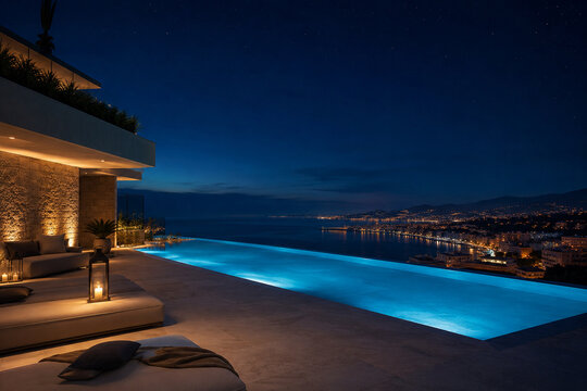 Piscina a sfioro sotto le stelle