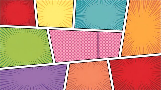 Colorful comic book page template with empty panels