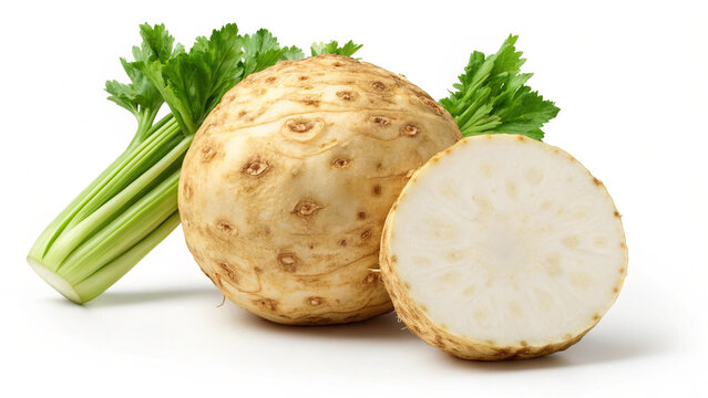 Fresh celeriac root isolated on white background