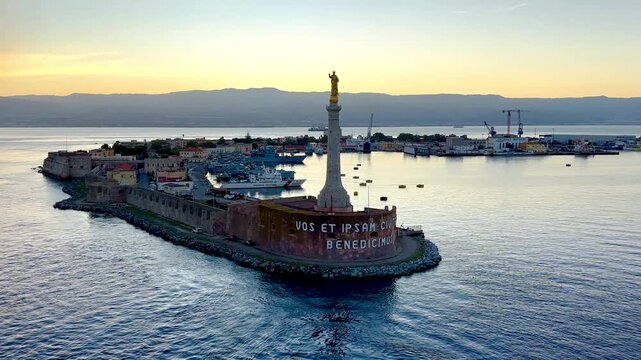 View from Cruise Ship of Madonna della Lettera in Messina at Sunrise